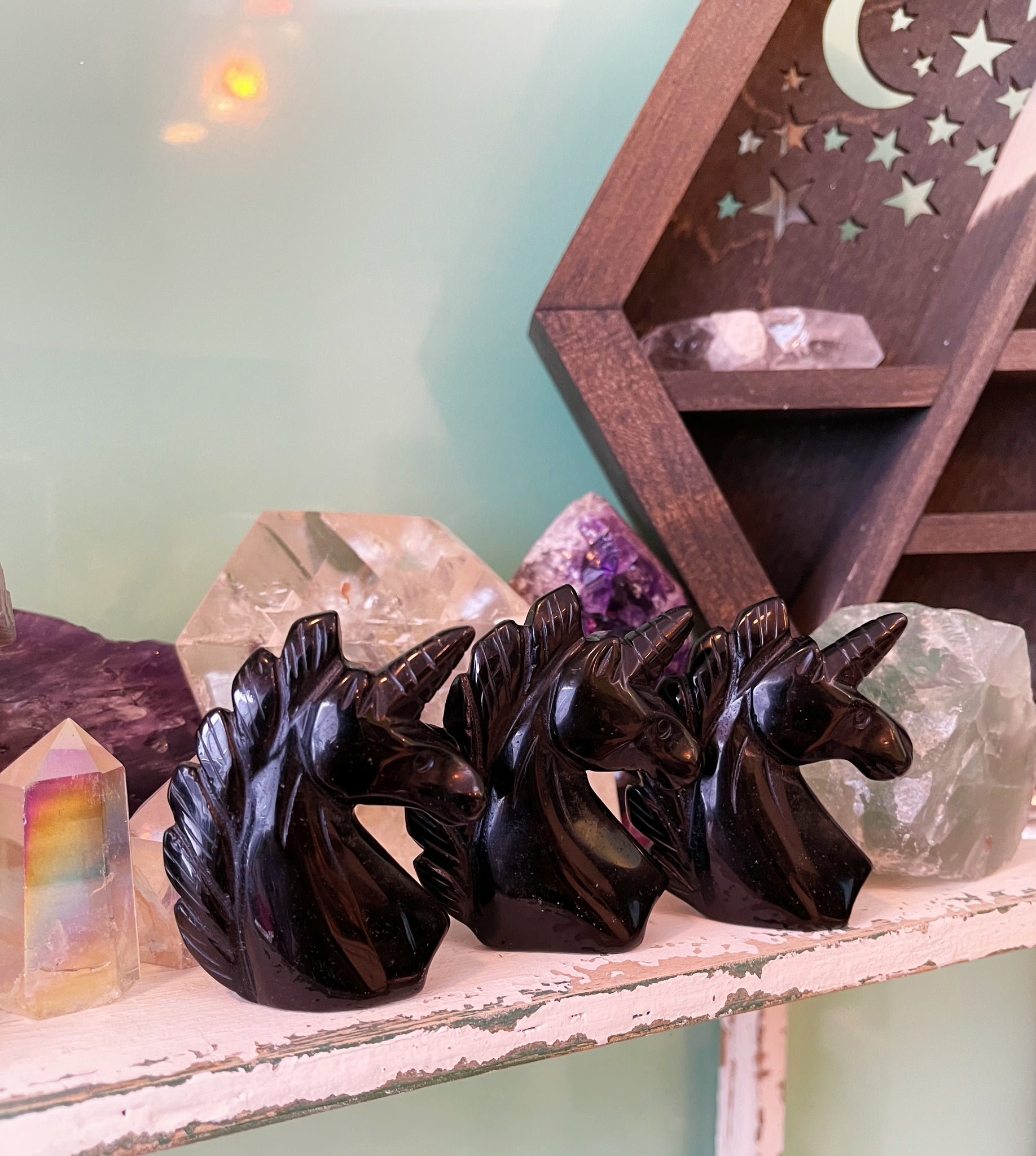 Black Obsidian Hand Carved Unicorns