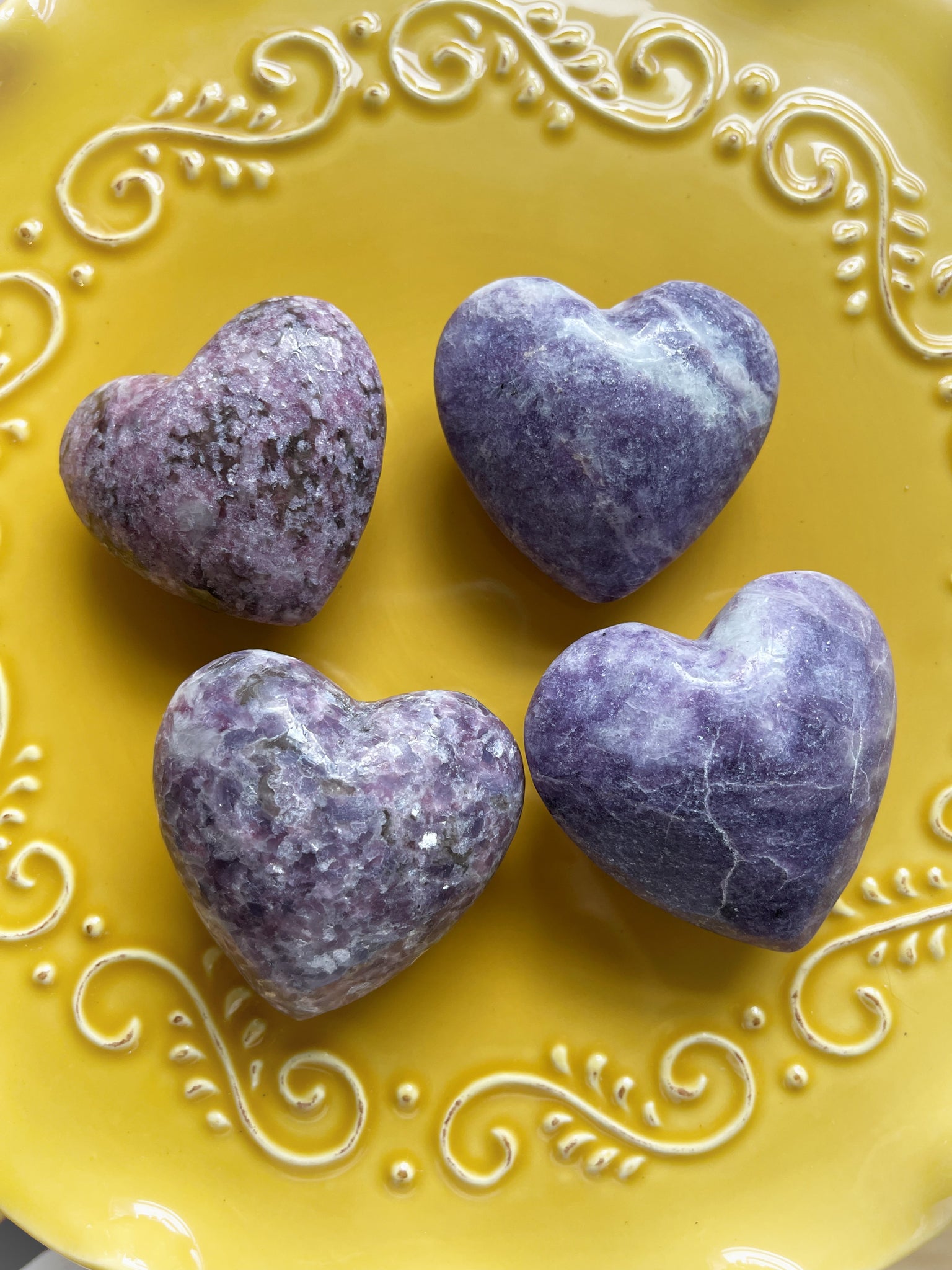 Lepidolite Mica Carved Hearts