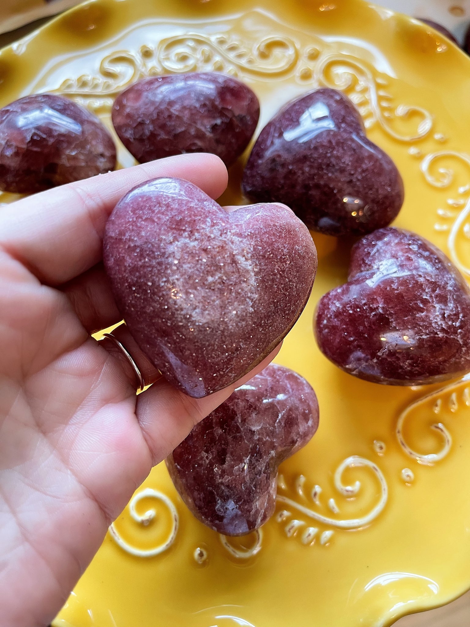 Strawberry Quartz Carved Puffy Heart