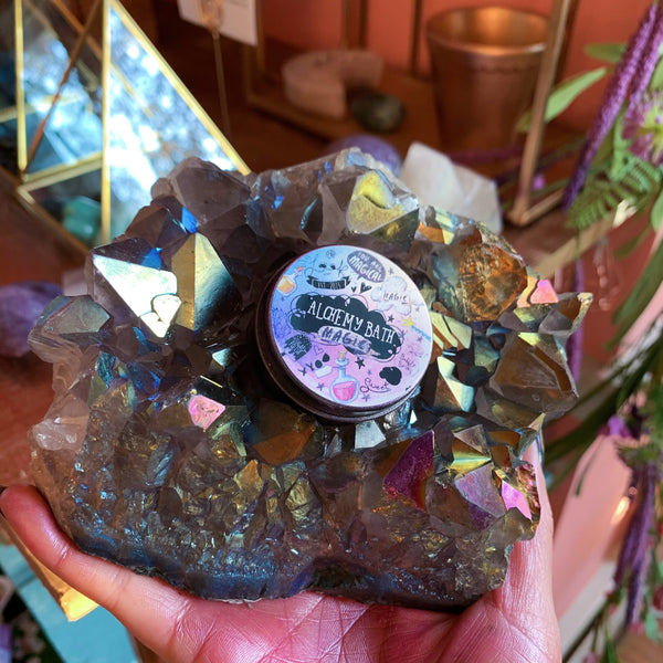 Titanium Aura Quartz Candle Holder